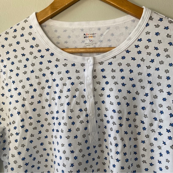 Roller Rabbit Starry Night Long Sleeve Pima Cotton Pajama Top in White & Blue L - Picture 3 of 5